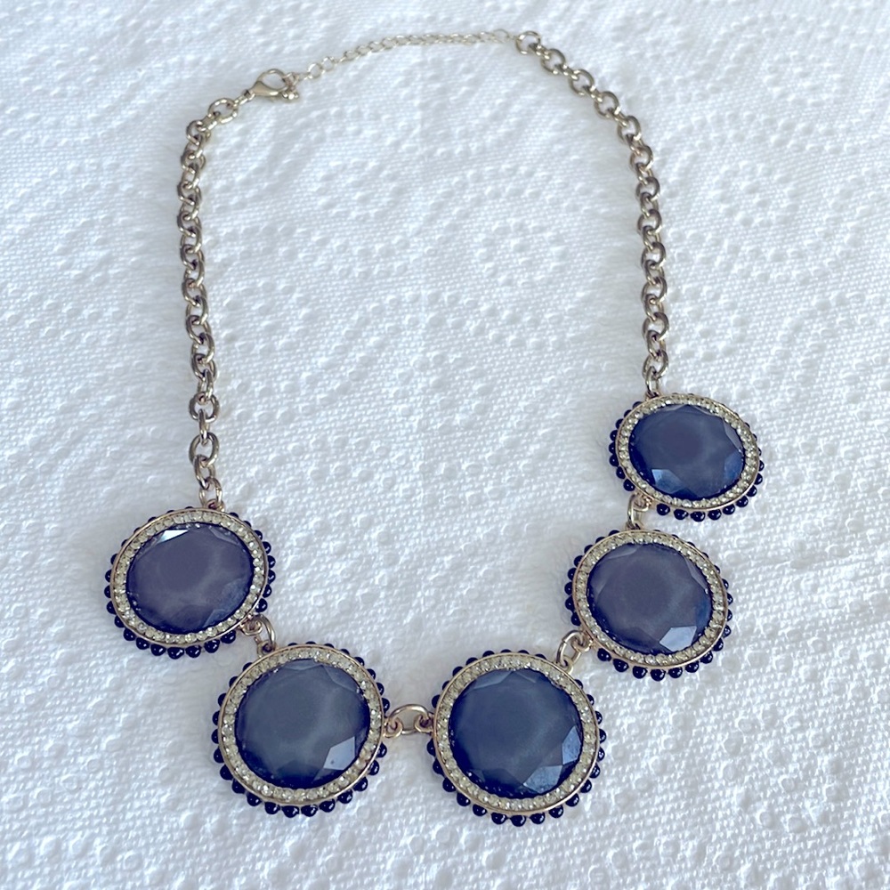 LOFT Blue Gray Jeweled Necklace. 5” Drop.